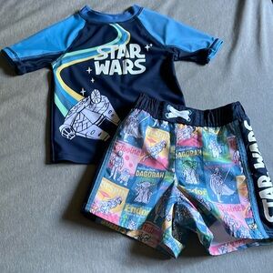 Disney Star Wars Swim Rash guard Top & matching Swim trunks. Toddler size 2